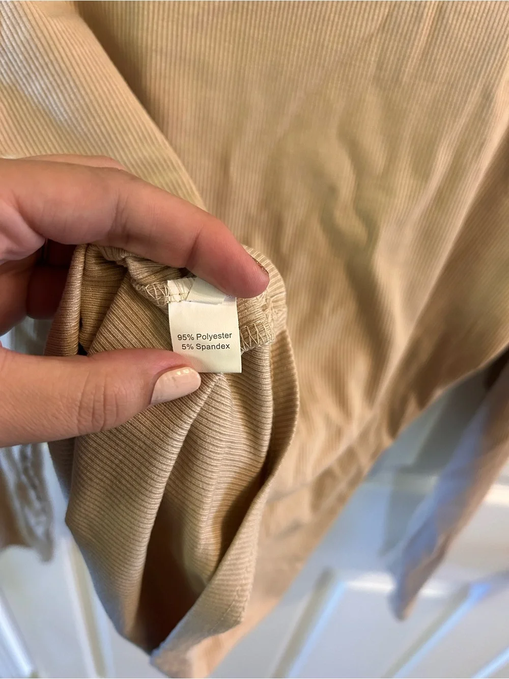 Beige Long Sleeve Ribbed Tee - Picture 4 of 4